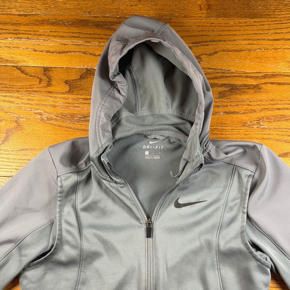 Nike Dri-FIT Mens Full Zip Hoodie Grey Fleece Training Jacket 800037-039 M Light